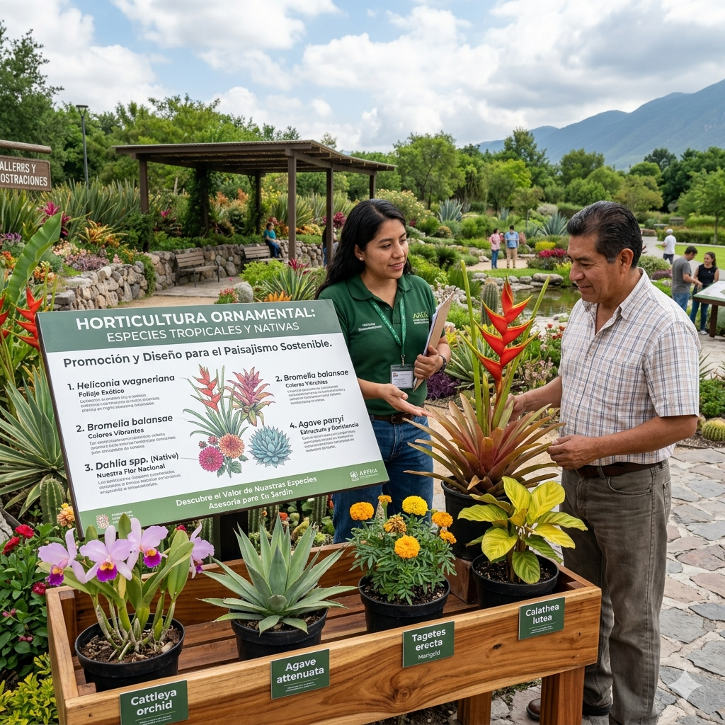 Promoción de plantas ornamentales tropicales y especies nativas con valor paisajístico.